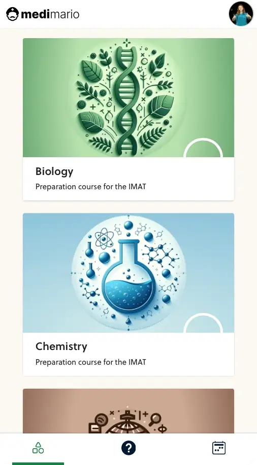 Screenshot of the MEDIMARIO online learning platform preparing you for the IMAT entrance exam to Italian medical university